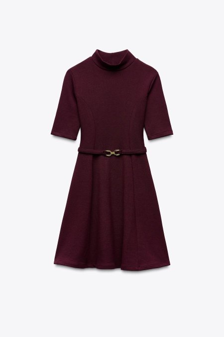 STRETCH KNIT SKATER DRESS WITH BELT