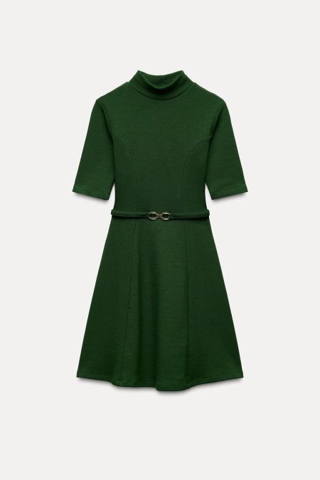 STRETCH KNIT SKATER DRESS WITH BELT
