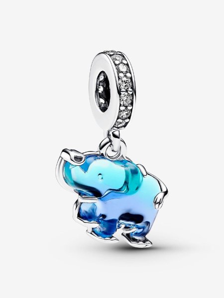 Pandora Blue Murano Glass Elephant Dangle Charm Sterling silver