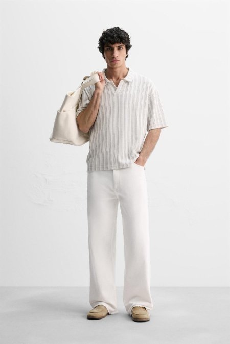 Zara MEN STRIPED JACQUARD POLO SHIRT