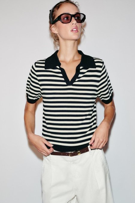 STRIPED SHORT SLEEVE KNIT POLO