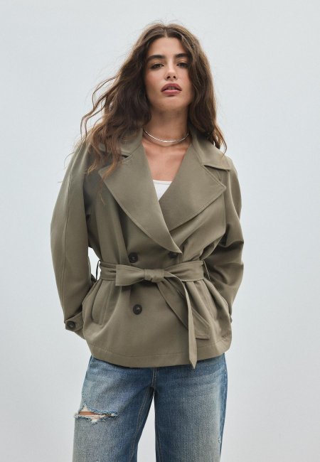 Short flowing trench coat with belt