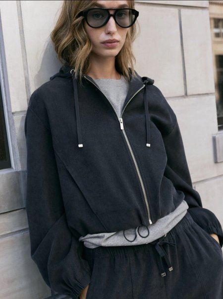 HOODED BOMBER JACKET WITH WIDE-LEG TROUSERS WITH ELASTIC WAIST