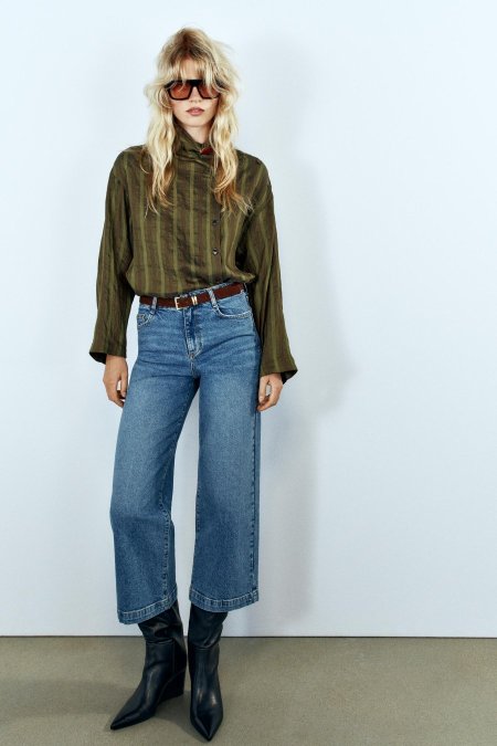 HIGH-WAIST BELTED CULOTTE JEANS