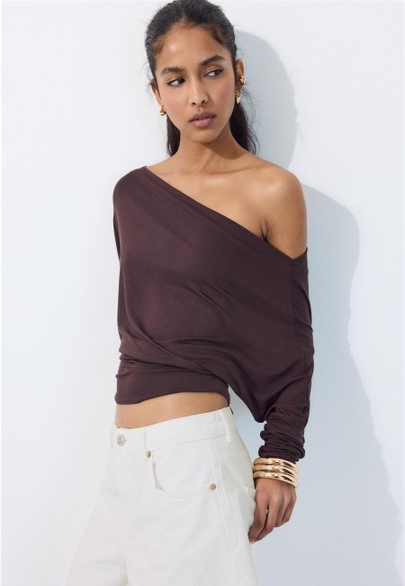 ASYMMETRIC MODAL T-SHIRT BROWN
