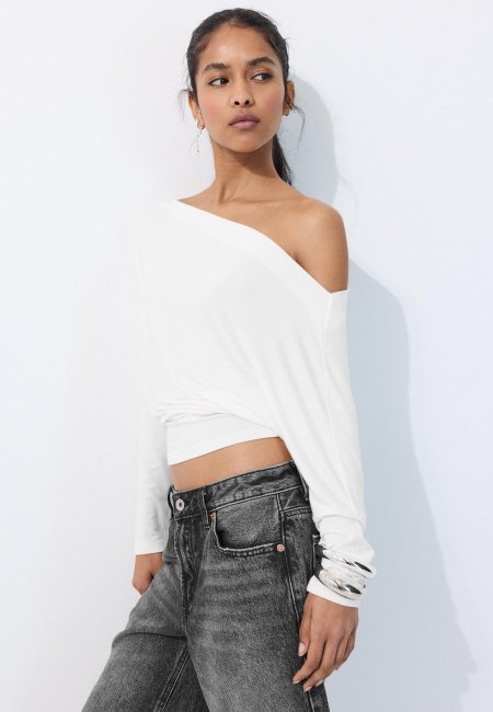 ASYMMETRIC MODAL T-SHIRT ECRU