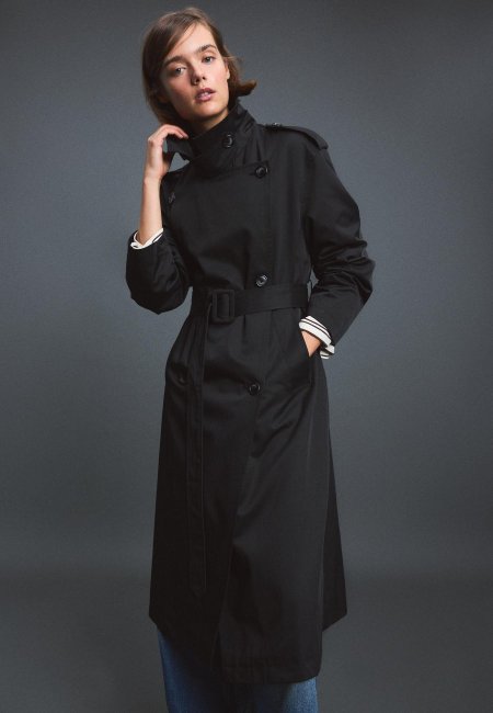 LONG BASIC TRENCH COAT BLACK