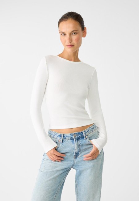 LONG SLEEVE RIBBED T-SHIRT - white