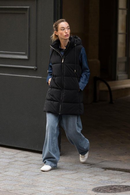 LONG QUILTED GILET WITH HOOD