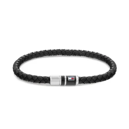 Tommy Hilfiger Jewellery Stainless Steel & Black Leather Men's Bracelet