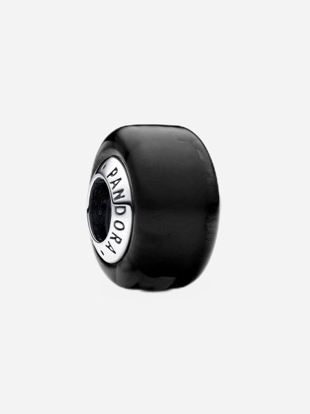 PANDORA Black Murano Glass Silver Charm