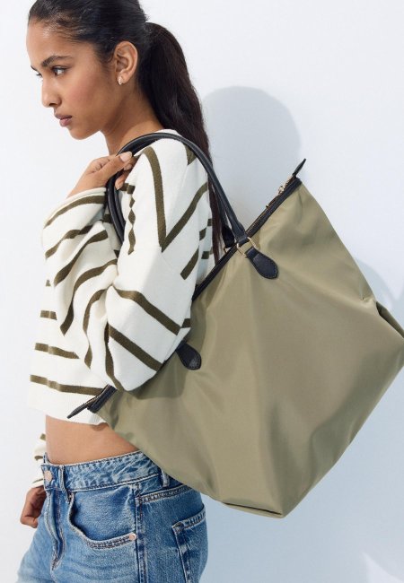 Contrast crossbody shopper bag Khaki