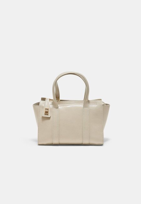 Mini tote bag with closure Ecru