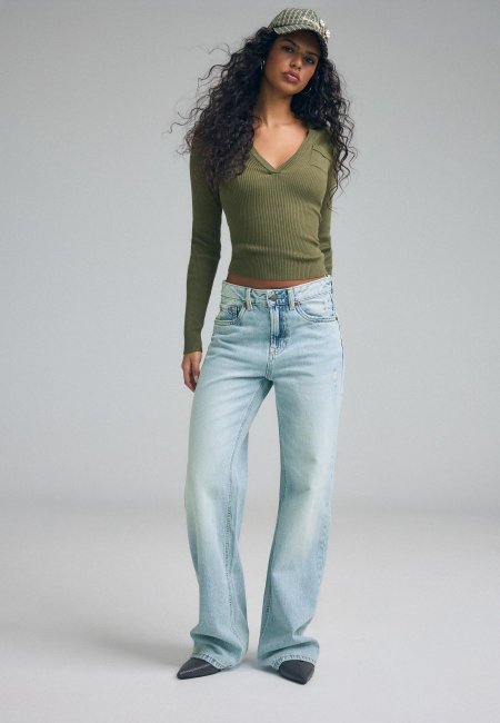 D92 Ripped straight wide-leg jeans LIGHT BLEACH
