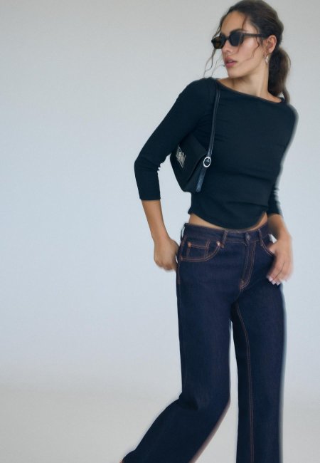 D92 Ripped straight wide-leg jeans OVERDYED BLUE DENIM