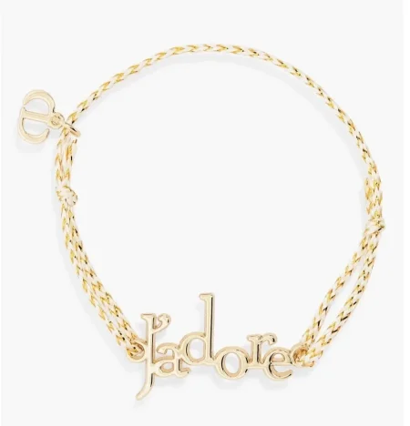 J'adore Dior Beauty Gold Tone Women's Bracelet Gold White Cord CD Logo Charm NEW
