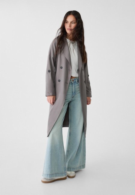 Long trench coat with flared cut