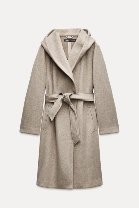 SOFT HOODED BELTED COAT