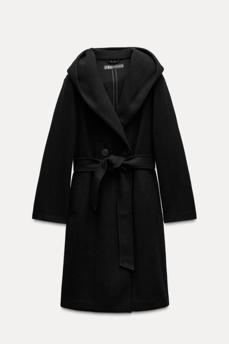 SOFT HOODED BELTED COAT