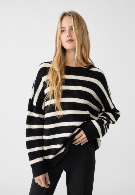 Knitted sweater with stripes