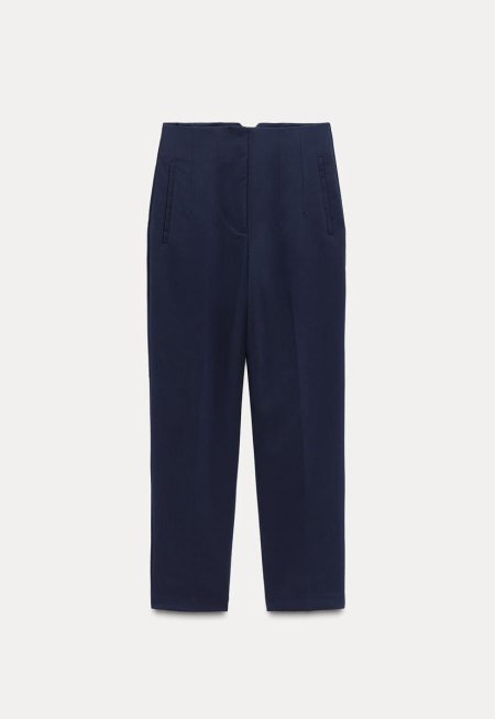 HIGH-WAIST TROUSER  - Navy blue