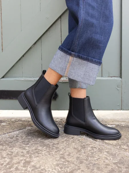 Novo Black Dottie Flat Chelsea Ankle Boots